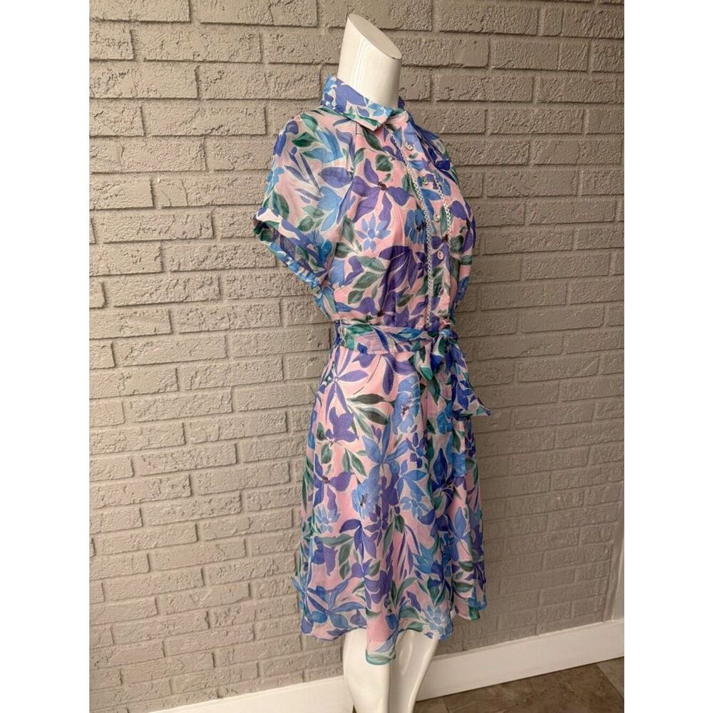 Tahari ASL Women’s Shadow-Stripe Floral Print Belted Dress Size 4 - Picture 7 of 13